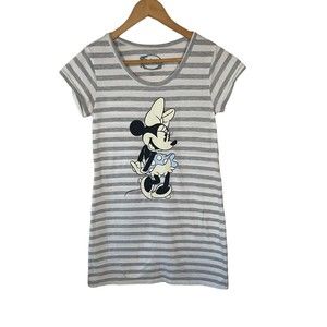 Disney Sleepwear T-Shirt Dress Girls Size Medium White/Gray Striped Short Sleeve